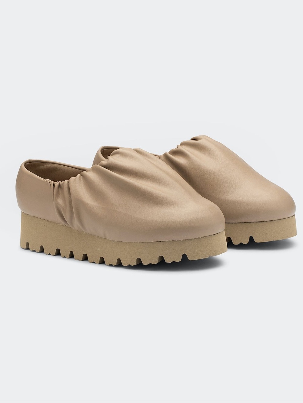 Yume Yume Vegan Leather Platform Loafers Beige Ruched Chunky Sole EU 37